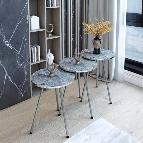 Hygrad Built to Survive Set of 3 Round Wood and Metal Nesting Tables in Grey – 6