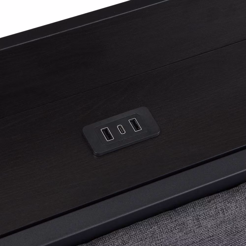 Merax Industrial Double Bed in Black and Grey with Under-Bed Lighting, USB Charging Ports and Drawers, W/D/H: 140 x 200 x 135 cm – 5