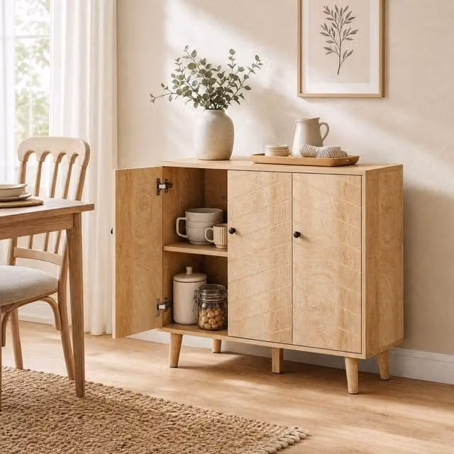 STILVORA Sideboard with Adjustable Shelf and Soft-Close Doors in Sand/Beige/Brown