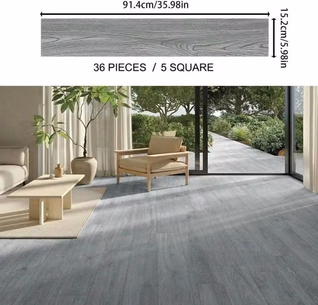PAWNORA 36 Pack Self Adhesive Wood Look Vinyl Flooring Planks in Grey