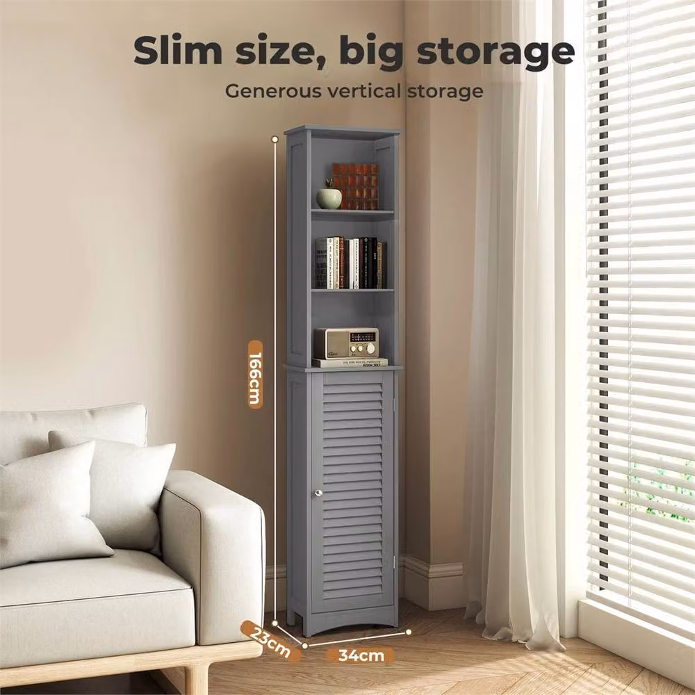 Havendro Tall Slim Bathroom Storage Cupboard Unit in Grey, W: 60 cm, H: 60 cm – 3