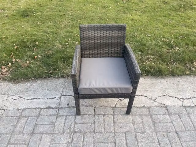 Fimous High Back Rattan Outdoor Garden Armchair with Thick Seat Cushion in Dark Grey