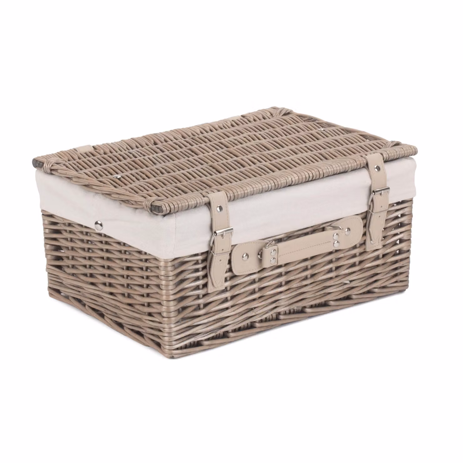 Red Wicker Picnic Basket Hamper with White Cotton Lining, Antique Wash, 40 cm – 2
