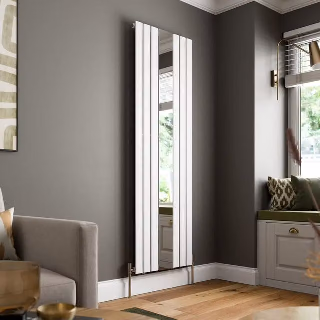 Temprazo White Single Flat Panel Vertical Mirror Radiator, H 180 x W 60 x D 6 cm