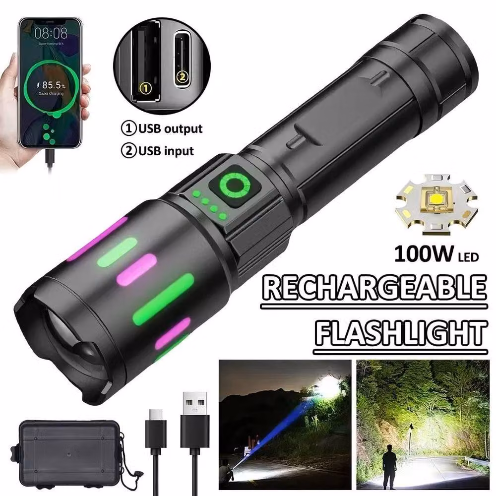 FLAVORA 100W LED Rechargeable Flashlight Spotlight in Black – 2
