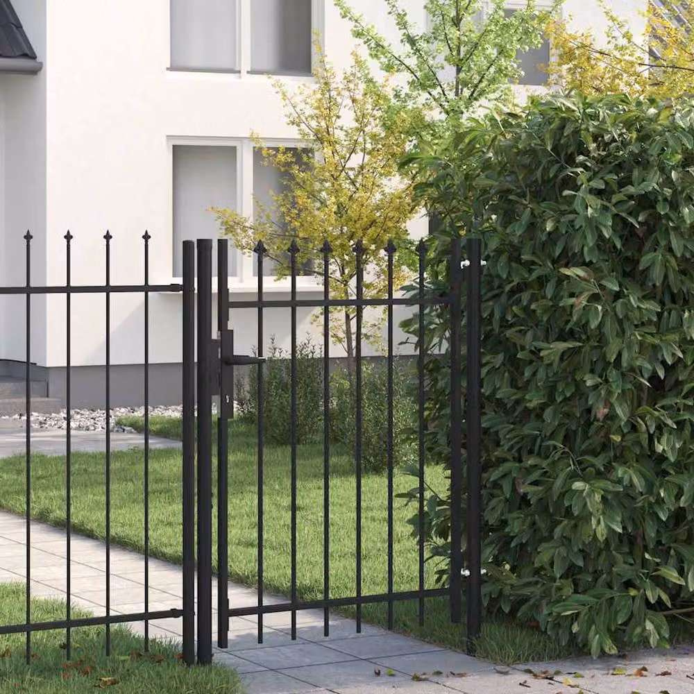 Berkfield Home Single Door Steel Fence Gate with Spike Top, Black, W: 120 cm, H: 100 cm – 2