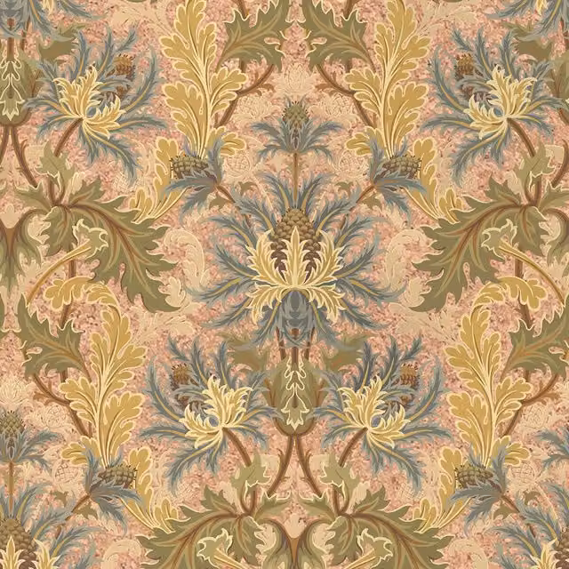House of Hackney Aquifolia Dahlia Cork Wallpaper in Multicolour Botanical Floral Art Nouveau Design
