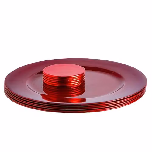 Argon Tableware 12pc Red Metallic Melamine Charger Plates and Coasters Set, Diameter: 33 cm