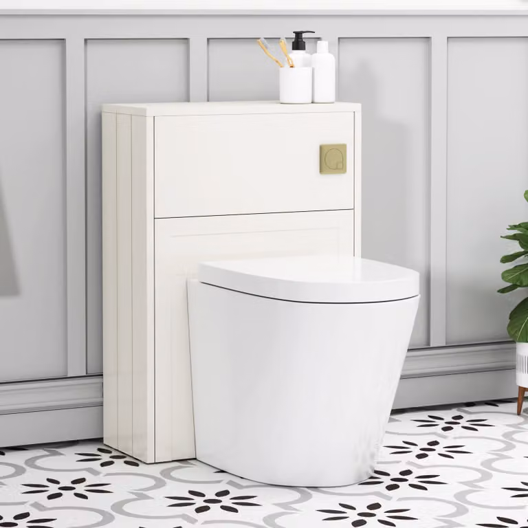 Royal Bathrooms Elmore White Ceramic BTW WC Unit with Cesar Rimless Toilet Pan, Seat and Cistern, Width: 55 cm
