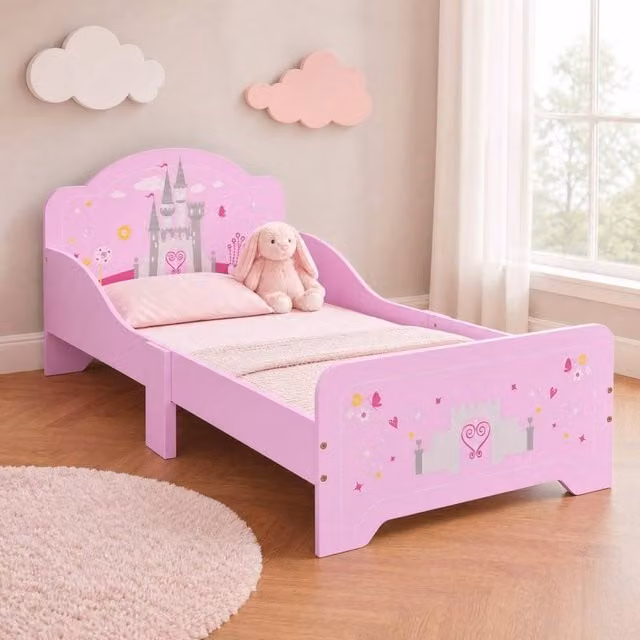 STILVORA Junior Bed Frame with Drawers in Pink, W/D/H: 140 x 70 cm – 1