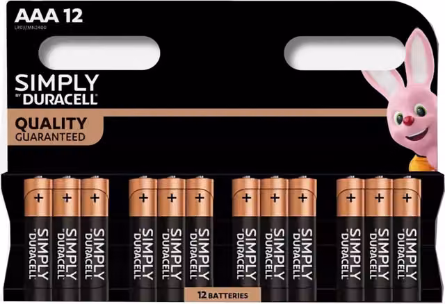 Duracell Simply Alkaline AAA Batteries, 12 Pack, Silver and Black