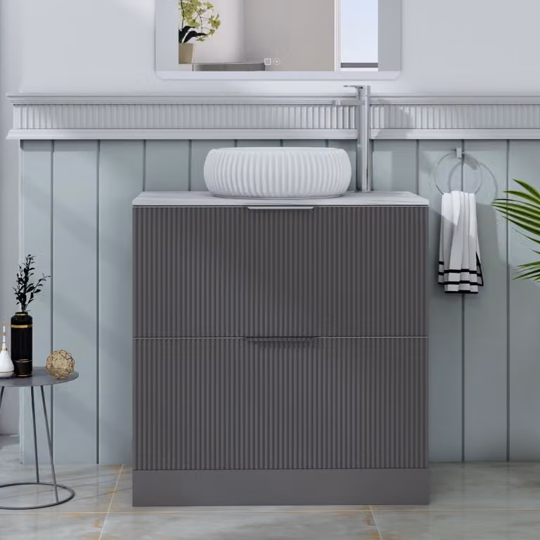Royal Bathrooms Evora 800mm Graphite Grey Fluted Floor Standing Countertop Vanity Unit with 2 Drawers and Milan Basin