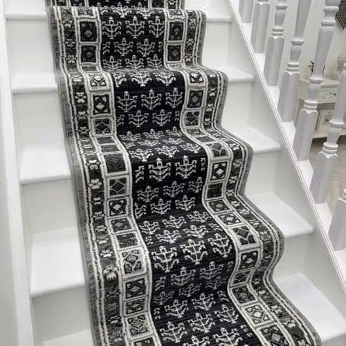 runrug Mayan Stair Runner Carpet, Grey, W: 70 cm, L: 630 cm