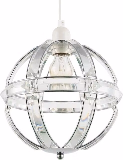Happy Homewares Modern Spherical Chrome and Clear Acrylic Pendant Light Shade in Silver – 1