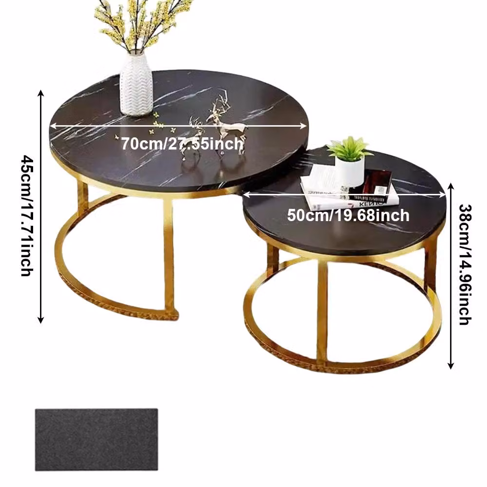 Ventryn Black Round Nesting Coffee Table Set of 2 with Glossy Metal Sled Base – 2