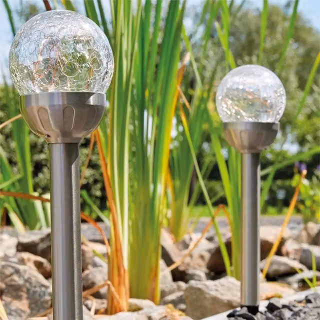 Luxform Merengue Solar LED Spike Light Pack of 4 in Stainless Steel with Dusk Sensor