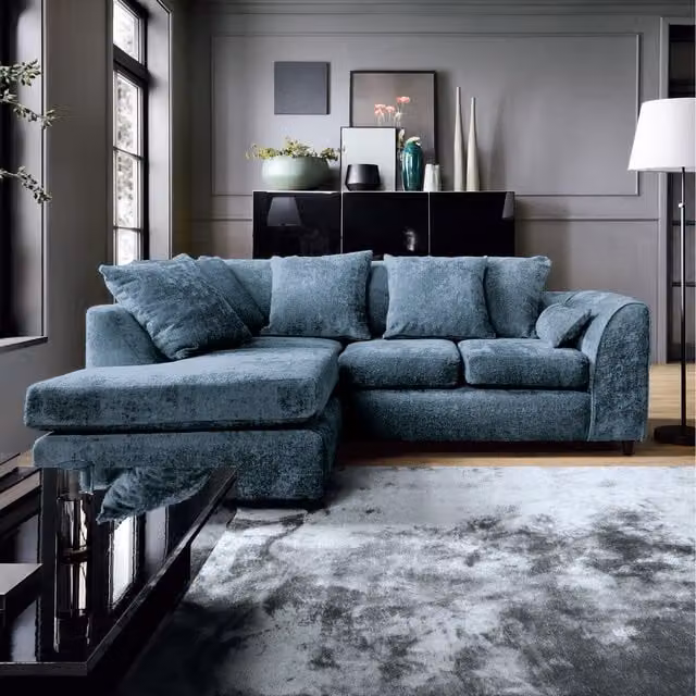 Abakus Direct Harriet Left Facing Corner Sofa in Dark Blue Crushed Chenille
