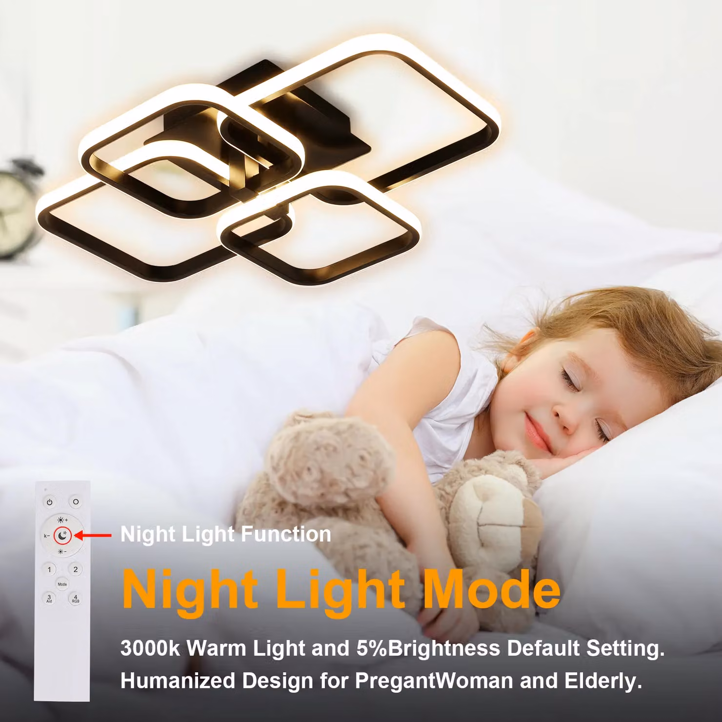Pheashine 48W LED Ceiling Light in Black with Remote Control and Dimmable CCT Settings – 4