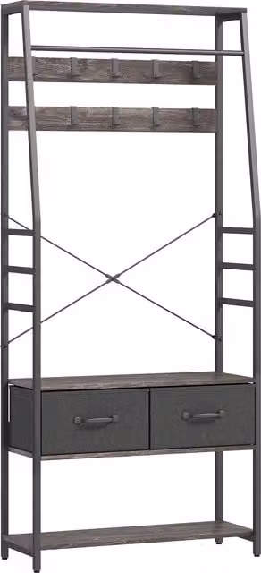 HOMCOM Industrial Hall Tree with Shoe Bench and Storage, Grey