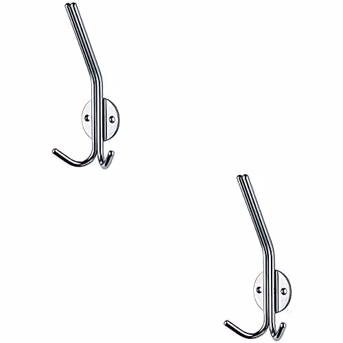 Loops 2 Pack Slimline Hat and Double Coat Wall Hook in Bright Stainless Steel, 35mm Projection