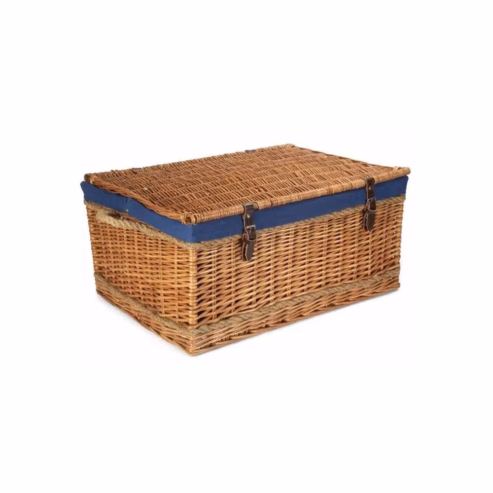 Red Wicker Hamper with Navy Cotton Lining and Double Steamed Rope Handles, 72 cm – 2
