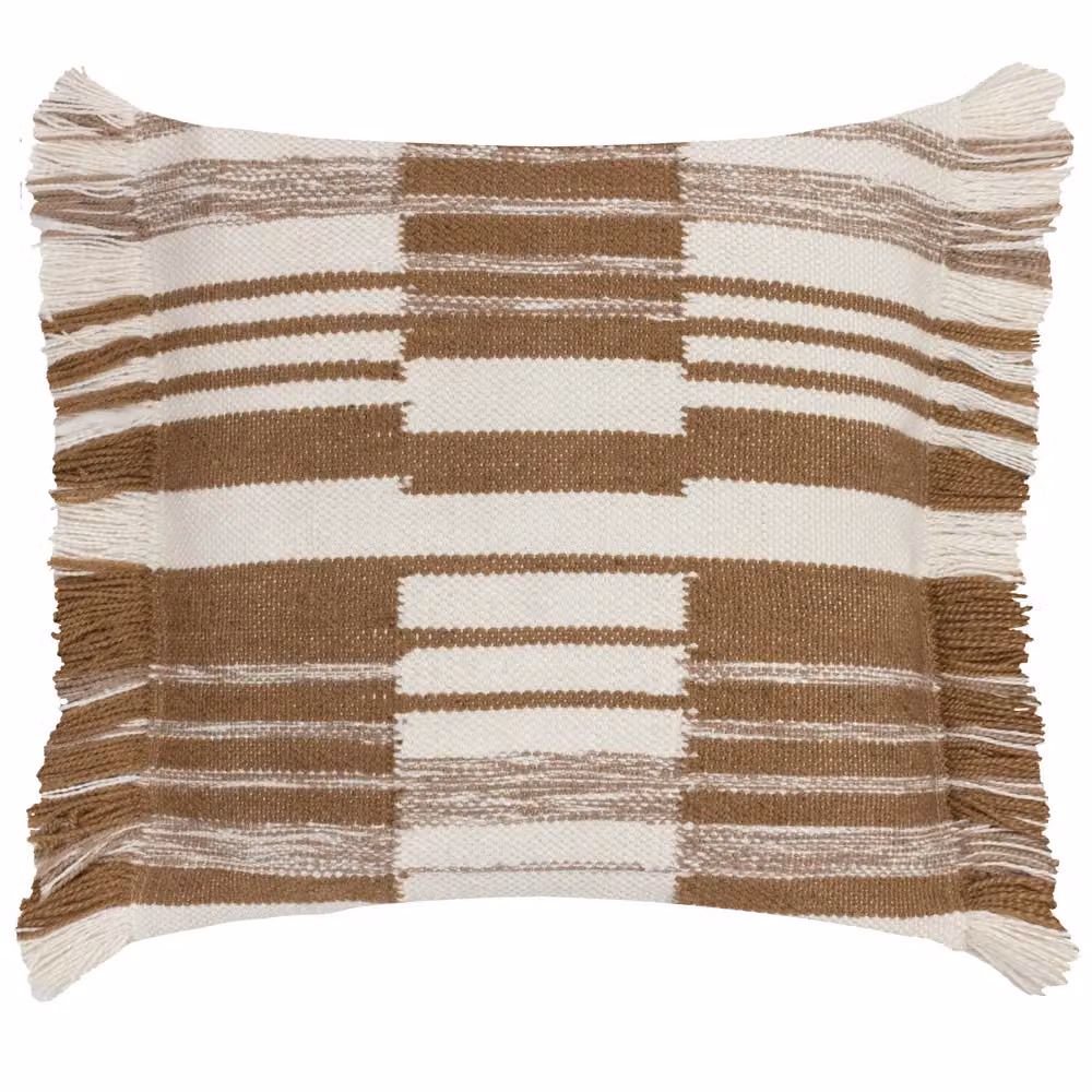 HOEM Torode Woven Boho Striped Cotton Cushion in Orange and Brown, W/D/H: 45 x 45 x 45 cm – 2