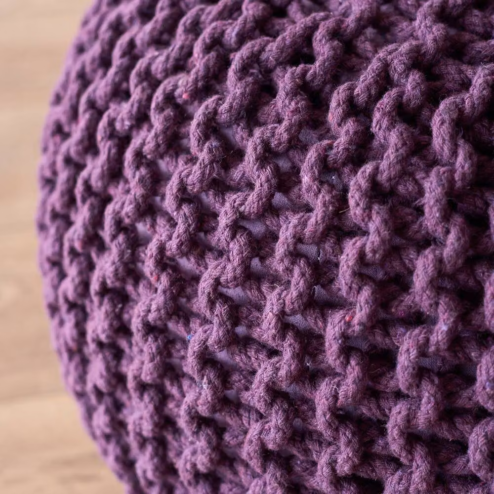 Bravich LTD Chunky Knitted Cotton Round Pouffe Footstool in Purple, Diameter: 50 cm – 7