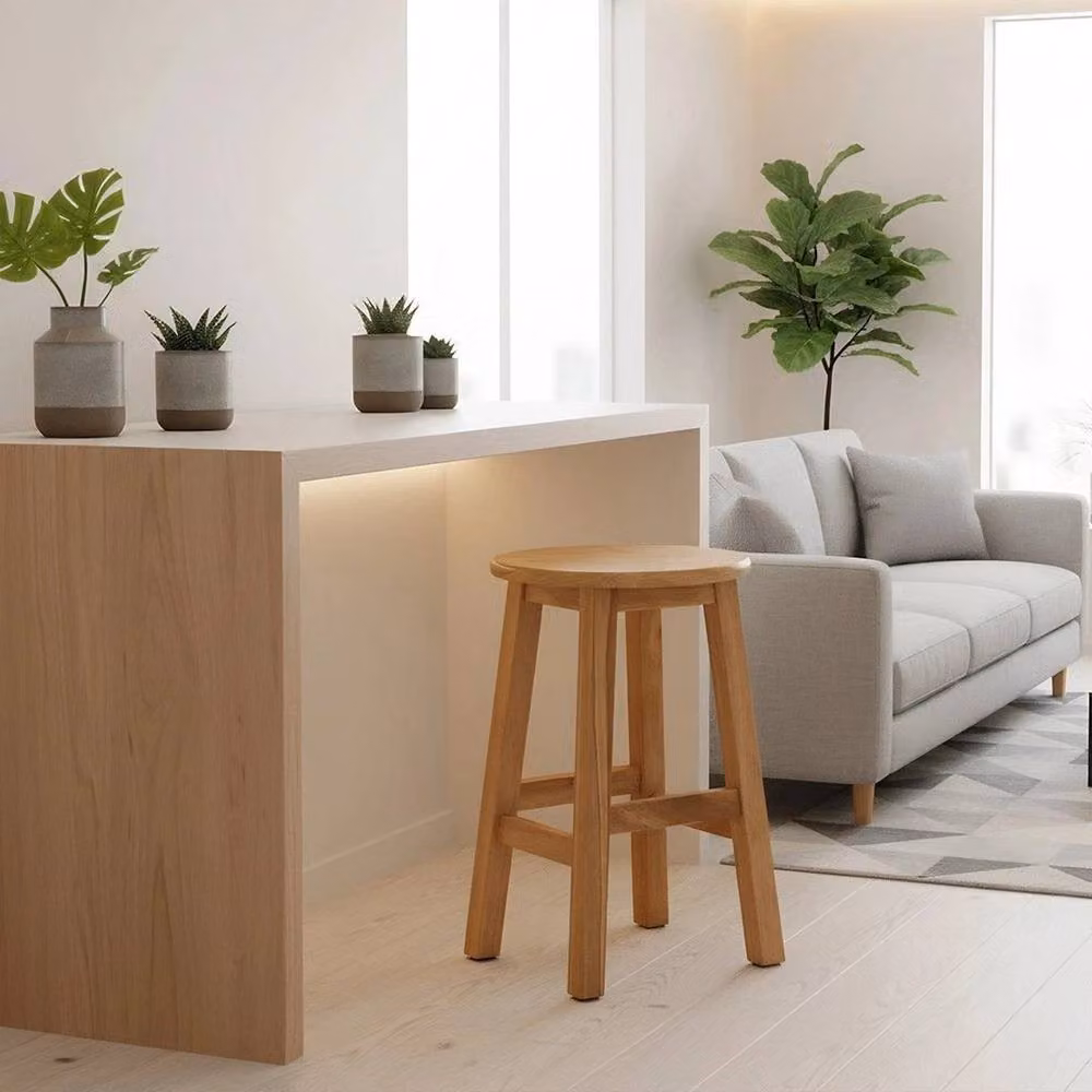 Hinsinc Round Wooden Bar Stool in Beige and Brown – 4