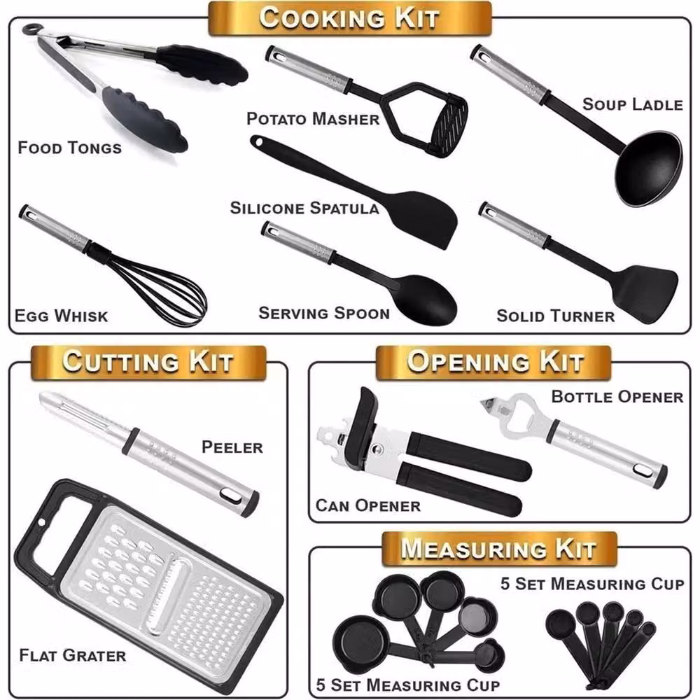 Nordara 24 Piece Black Silicone and Stainless Steel Kitchen Utensils Set – 4