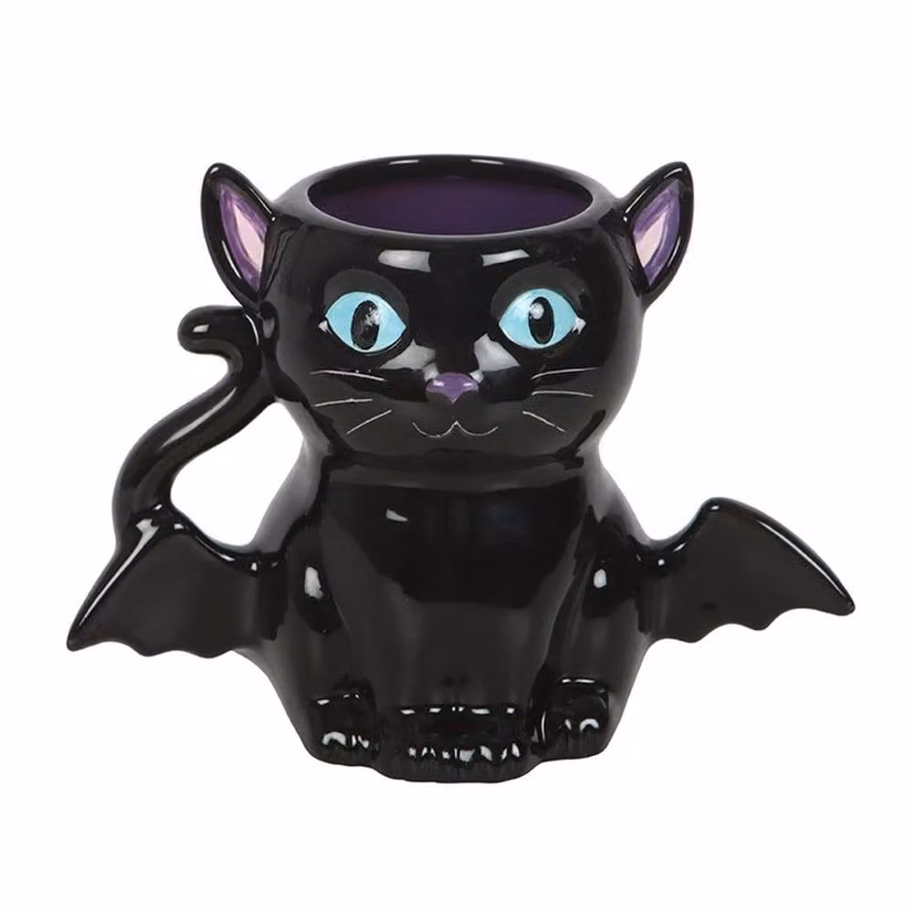 Uniqueful Cute and Creepy Bat Cat Ceramic Mug in Black, 550ml – 3