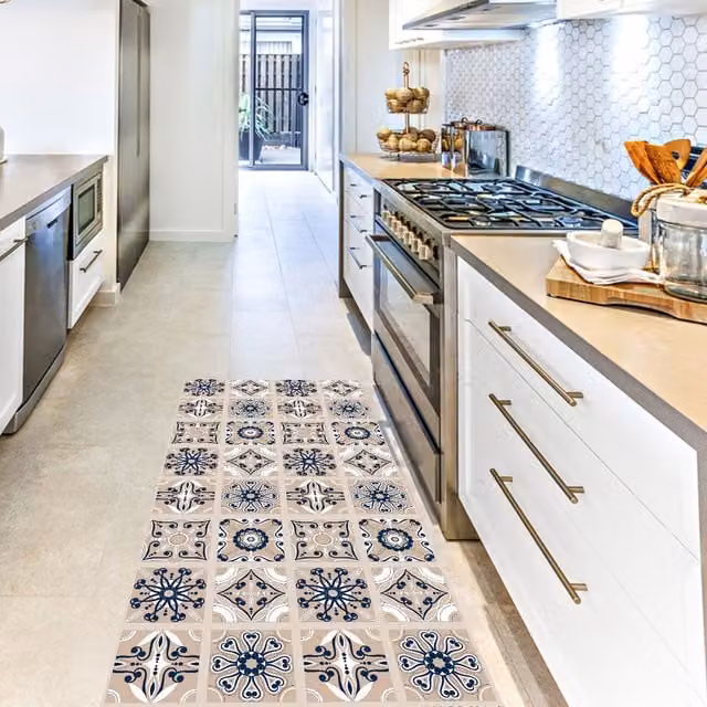 Artsy Mats Skiathos Multicolour Vinyl Floor Mat W: 140 cm, D: 100 cm