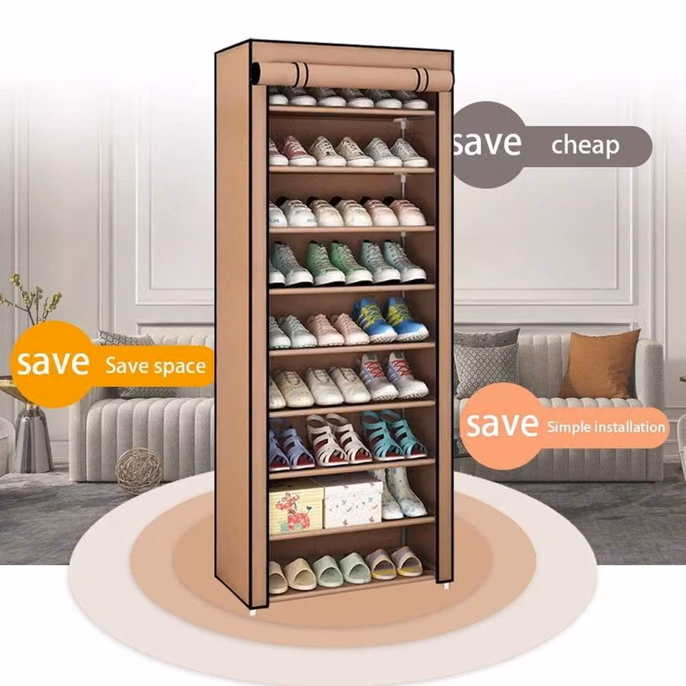 PAWNORA 10 Tier Dustproof Shoe Cabinet with Roll Shutter, Brown, H 155.0 x W 60.0 cm – 5