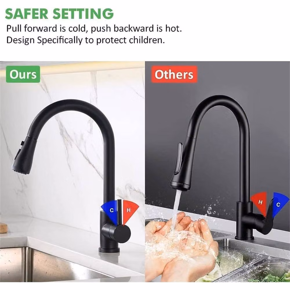 Nordara Kitchen Sink Mixer Tap in Matt Black with Pull Out Spray Spout and Swivel Function, W: 52 cm – 3
