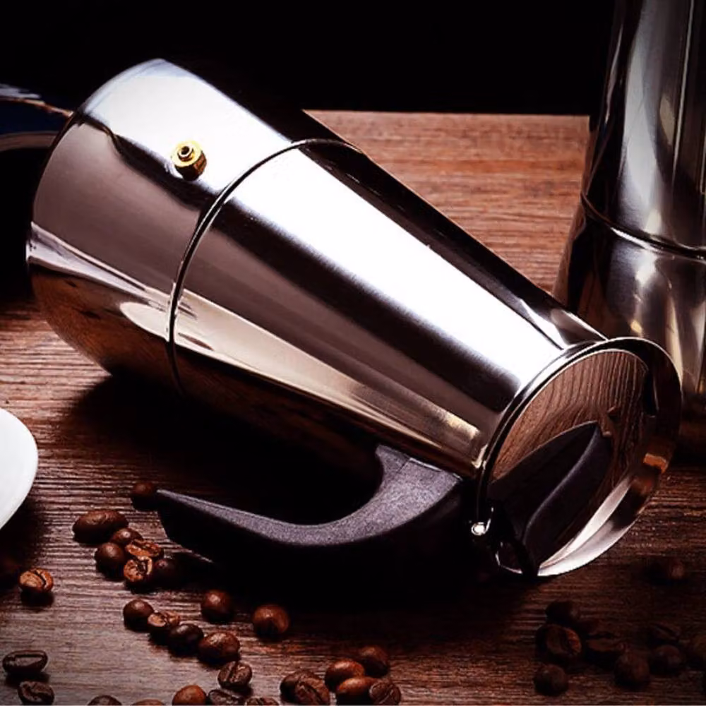 FLAVORA Stainless Steel Stove Top Moka Coffee Maker Espresso Percolator Pot in Silver, 300ml – 6