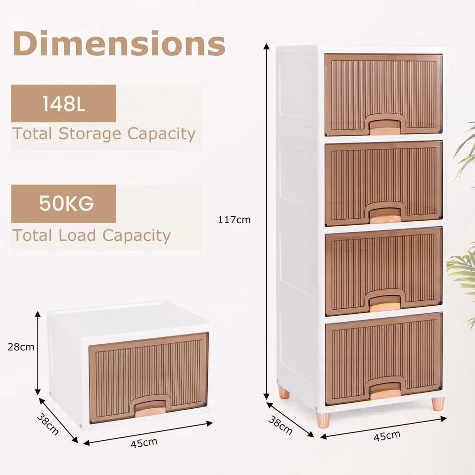 Costway 4-Tier Stackable Storage Bins, 148L Closet Organisers, White – 2