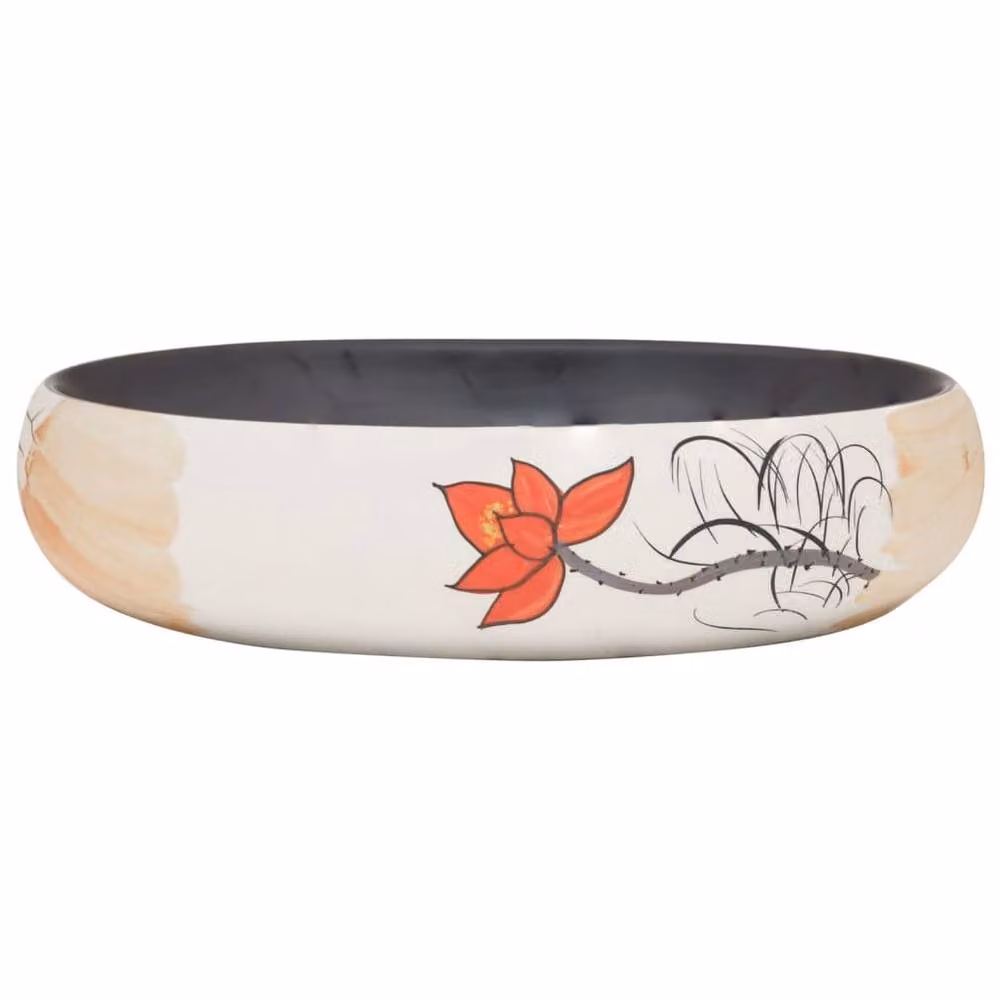 Berkfield Home Multicolour Oval Ceramic Countertop Basin W: 59 cm, D: 40 cm, H: 15 cm – 3