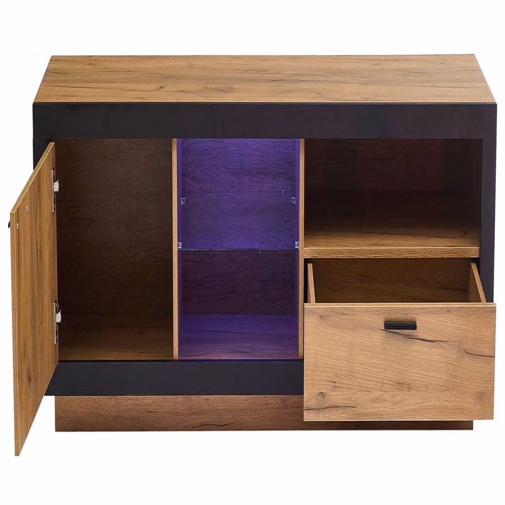 Rolipo Modern Wood and Glass LED TV Stand Cabinet in Brown and Black, Width: 160 cm – 9
