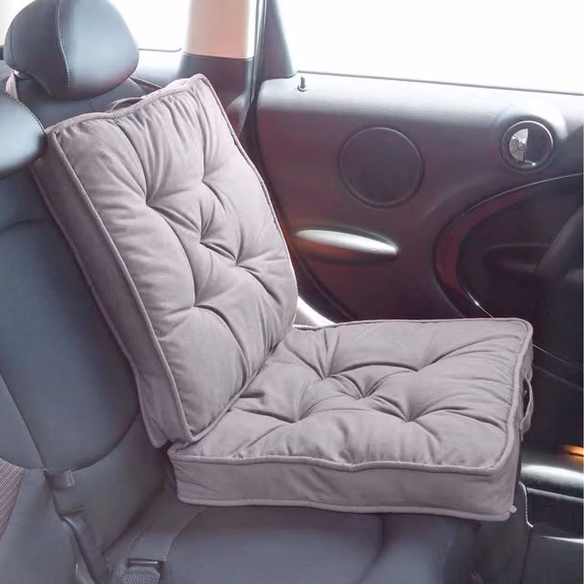Homescapes Rectangular Cotton Travel Support Booster Seat Cushion in Grey