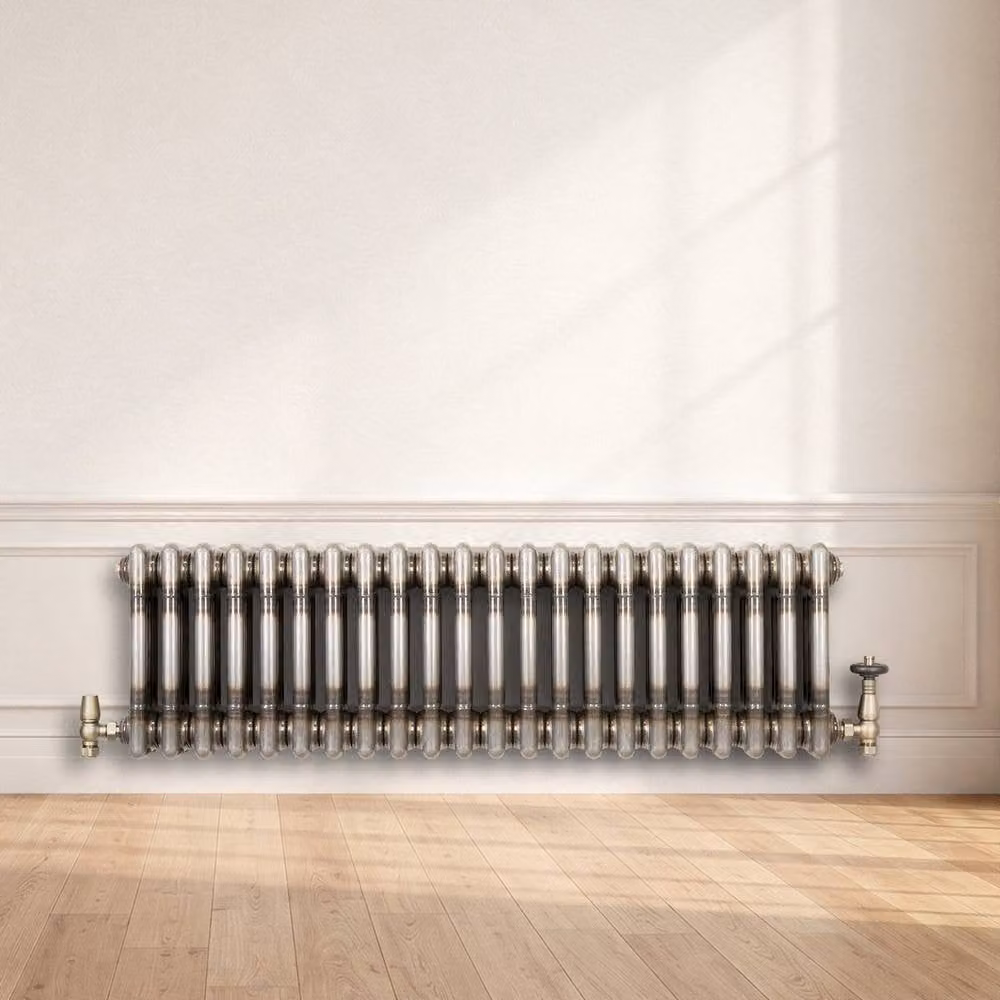 Monstershop Traditional 3 Column Steel Radiator and Valves, Silver, H: 101 cm, W: 30 cm, D: 3 cm – 4