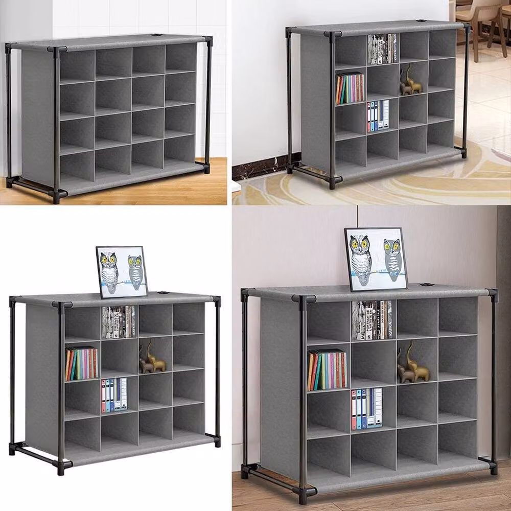 KORVIXA 4-Tier 16-Cube Shoe Storage Stand and Footwear Organiser Rack in Grey, W: 100 cm x H: 100 cm – 3