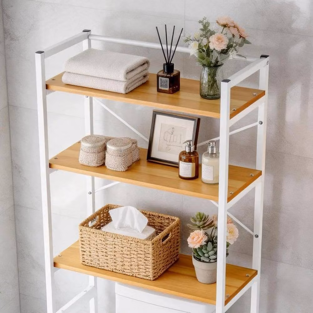 KORVIXA 3-Tier Over Washing Machine Shelving Unit in White, W: 90 cm, H: 65 cm – 3