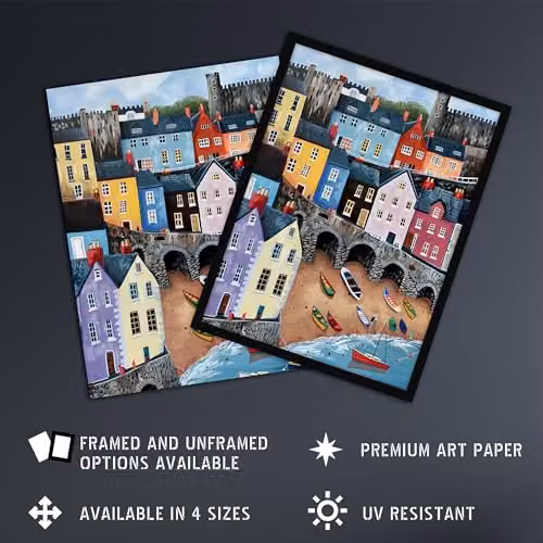 Artery8 Tenby Harbour Beach Coastal Townscape Wall Art Poster Print, Multicolour, W: 46.0 cm, H: 61.0 cm – 2
