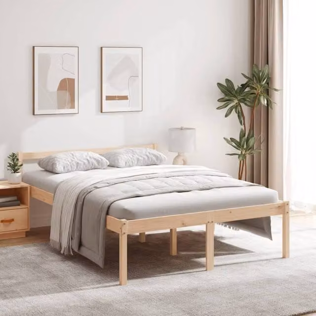 Berkfield Home Small Double Bed Frame in Brown Solid Pine, W/D/H: 120 x 200 cm