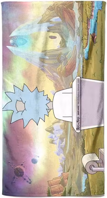 Rick & Morty Toilet Scene Graphic Cotton Beach Towel, Multicolour, W: 140 cm, H: 70 cm, D: 70 cm