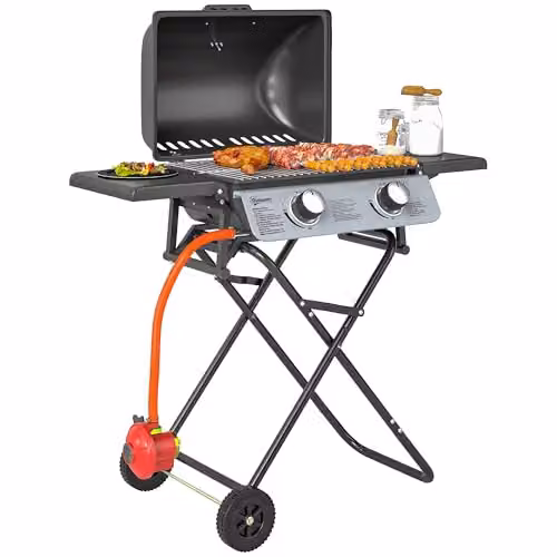 Outsunny Portable Foldable Gas Barbecue Grill with Thermometer and Wheels, Black – 1