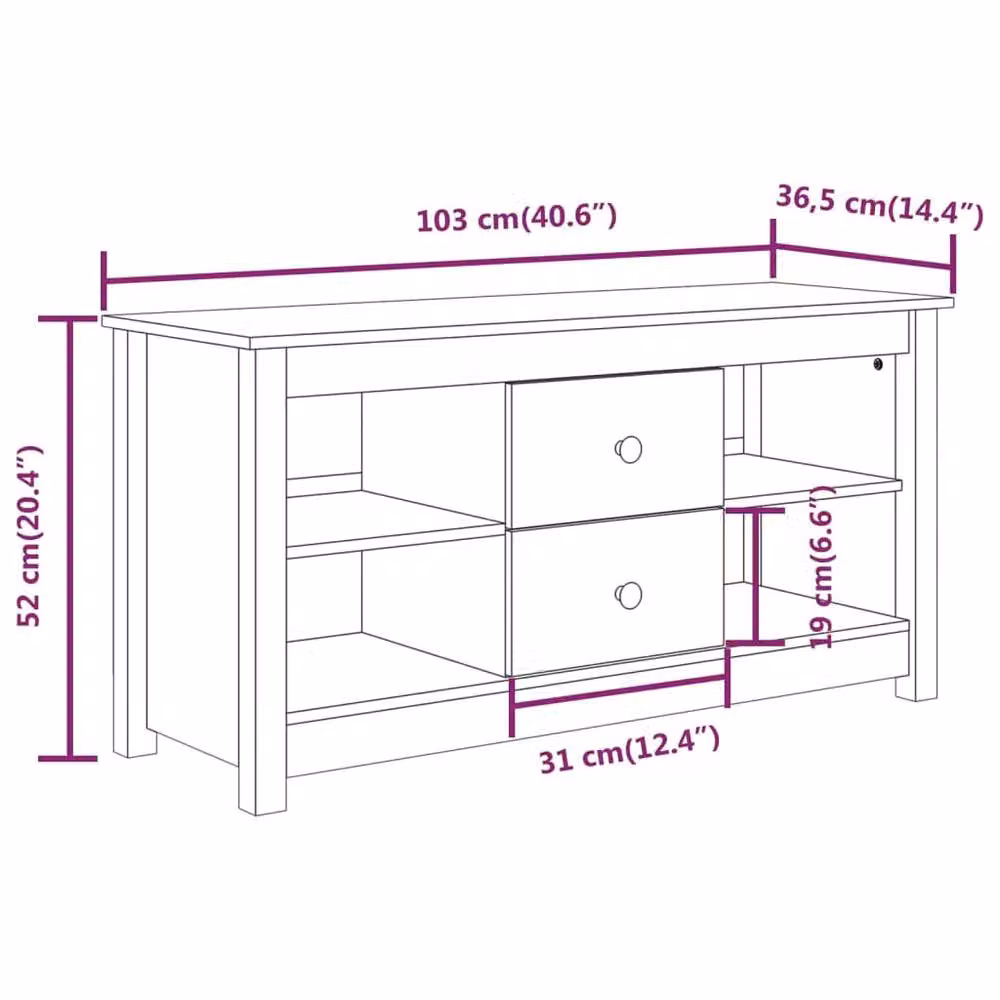 Berkfield Home TV Cabinet in Honey Brown Solid Pine Wood, W: 103 cm, D: 36.5 cm, H: 52 cm – 6