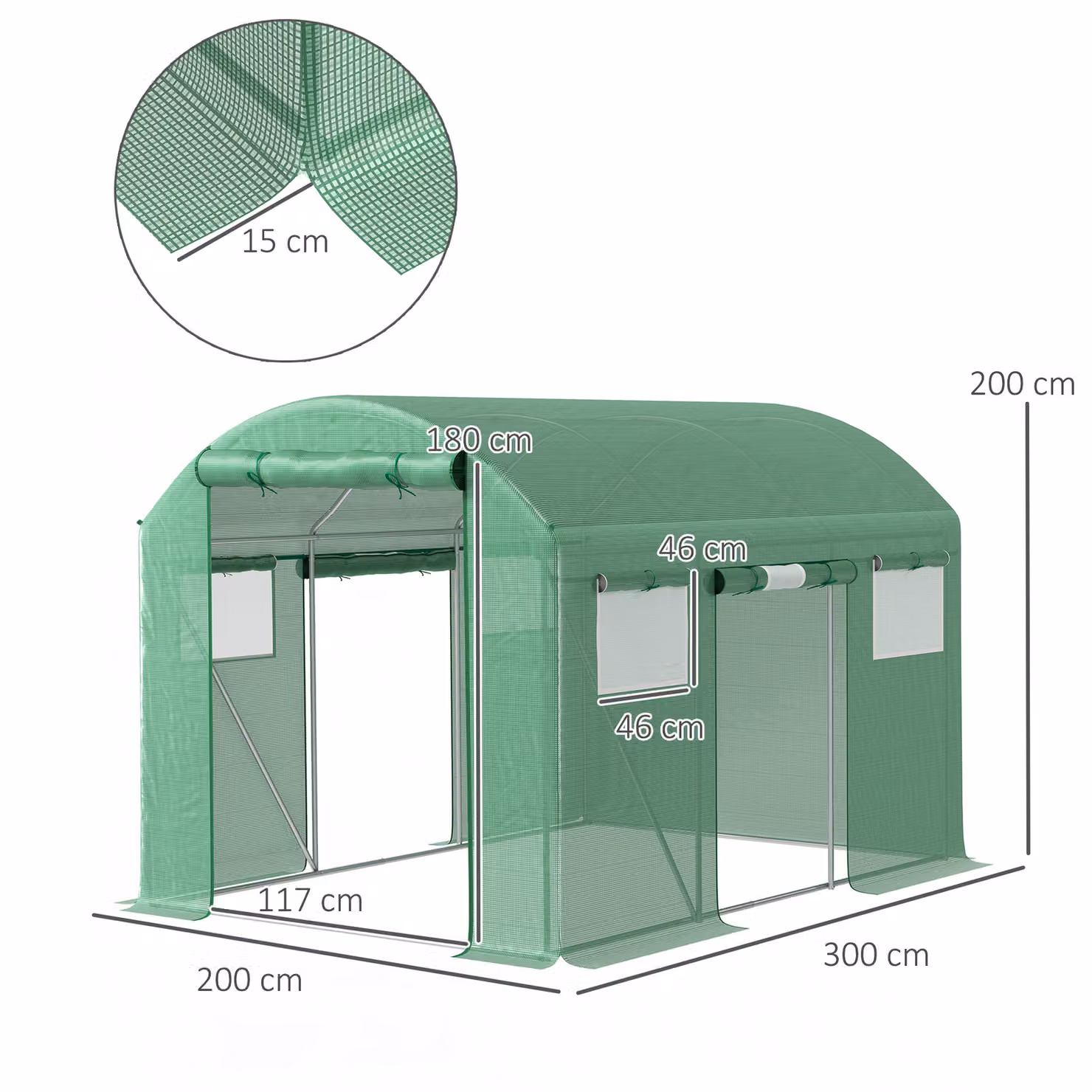 Outsunny Green Walk-In Polytunnel Greenhouse with Roller Window and Galvanised Steel Frame – 3