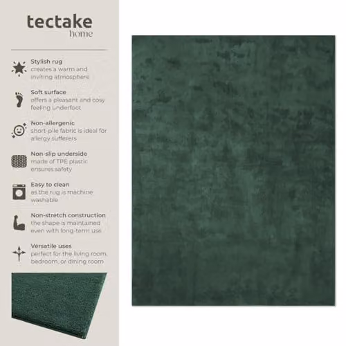 tectake Fluffy Green Rectangular Rug with Non-Slip Underside, W/D: 140 x 200 cm – 3