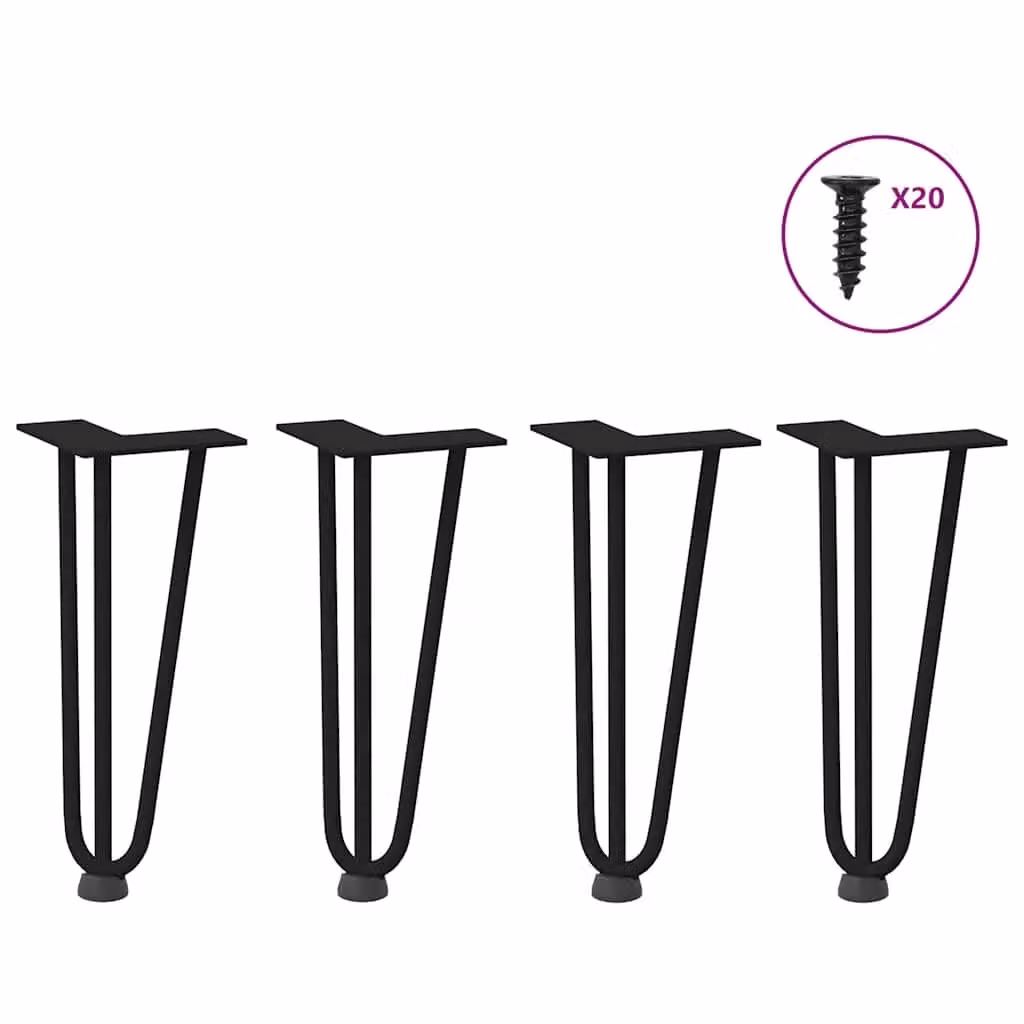Berkfield Home Modern Hairpin Table Legs, 4 Piece Set, Matt Black Metal, Height: 30 cm