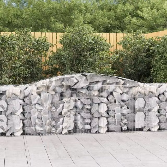 Berkfield Home Arched Gabion Baskets, 8 Piece, Silver Galvanised Steel, W: 400 cm, D: 50 cm, H: 80-100 cm – 1